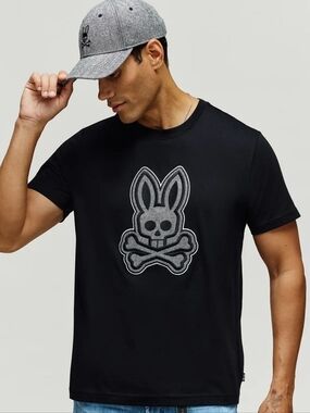 Psycho Bunny Men's Marlo Graphic Tee - Black - Size 3 (Small) - Pima Cotton #78